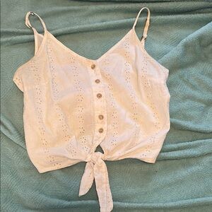 White Eyelet Button-Down Tie crop